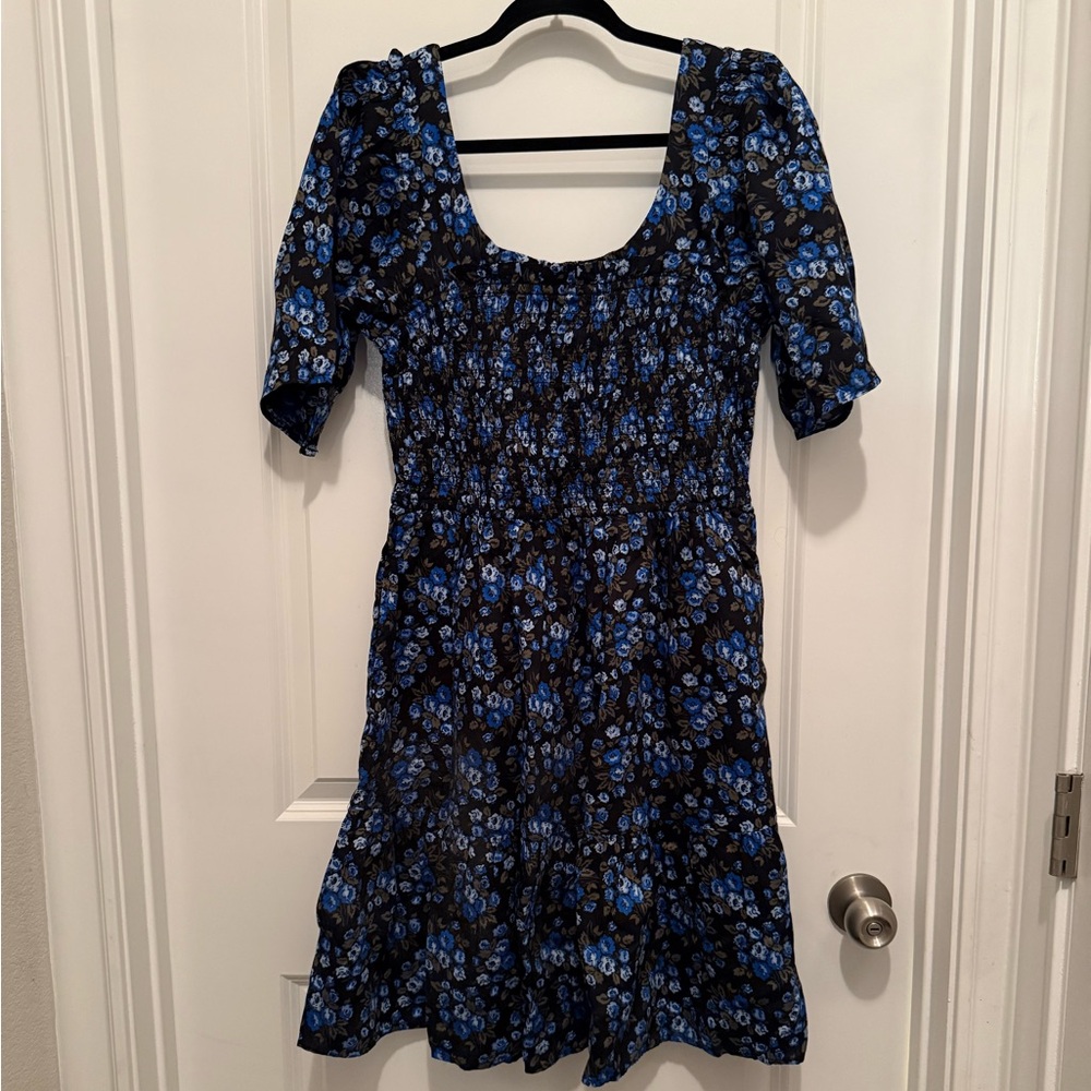 GAP Black Mini Dress with Blue Floral Print Tall Large